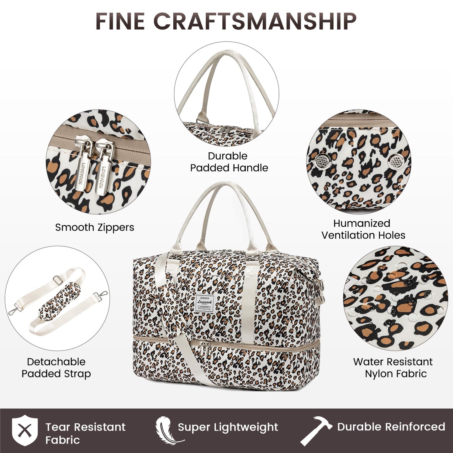 LOVEVOOK Travel Duffle Bag,Weekender Bags for Women with Shoe Compartment,Carry on Overnight Bag with Toiletry Bag,Gym Duffel Bag with Wet Pocket, Hospital Bags for Labor and Delivery Large-2 Pcs Leopard print-b