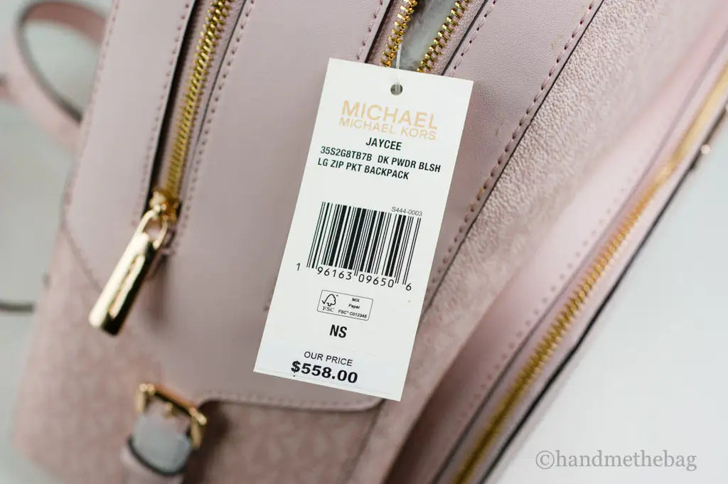 Michael Kors Jaycee Large Dark Powder Blush PVC Zip Pocket Backpack Bookbag