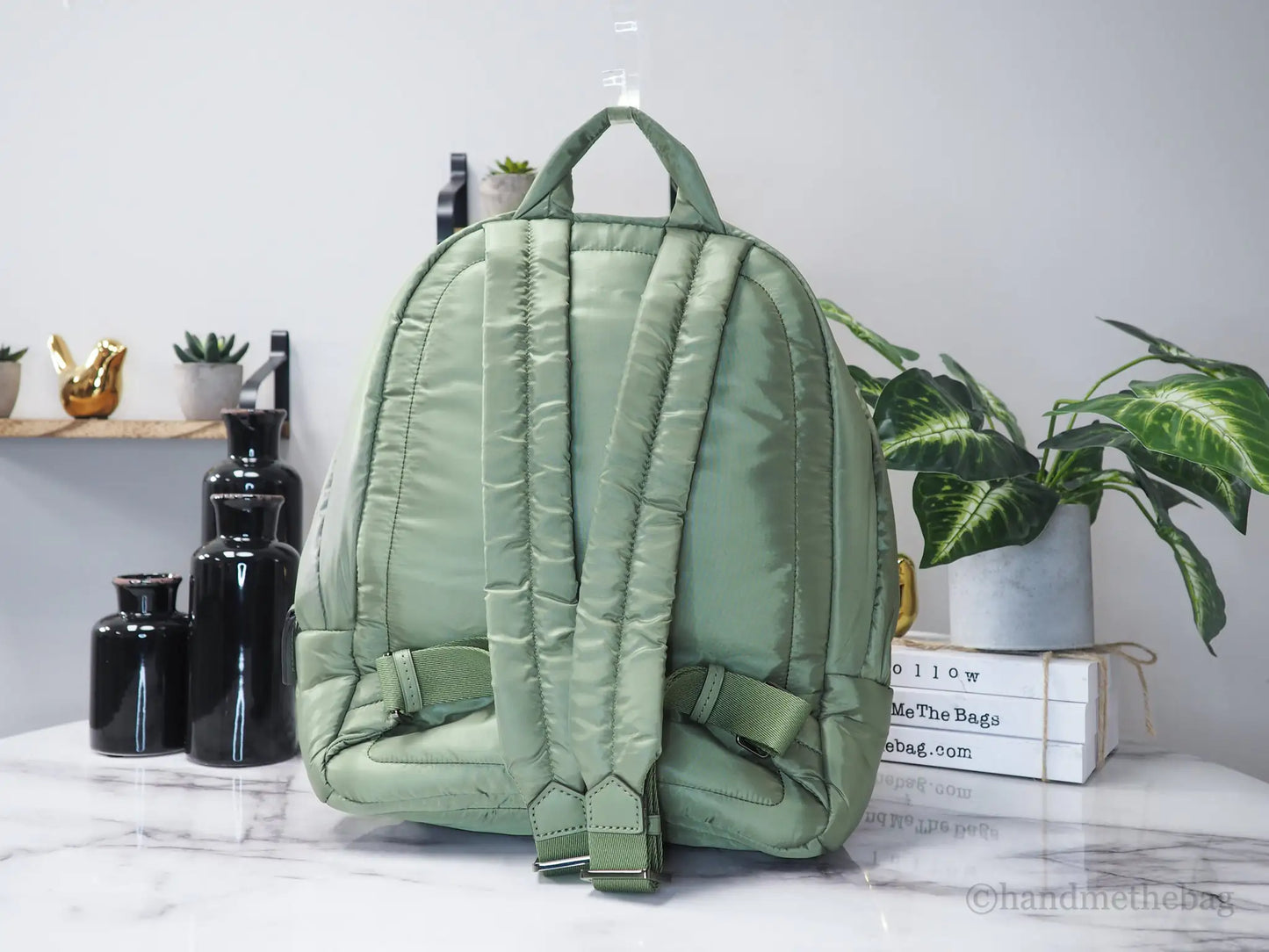 Michael Kors Rae Medium Green Quilted Nylon Backpack
