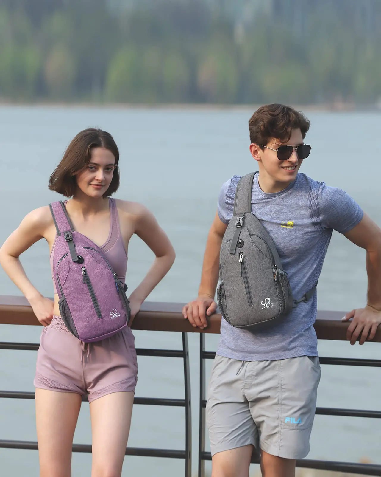 WATERFLY Crossbody Sling Backpack Sling Bag Travel Hiking Chest Bag Daypack Purple