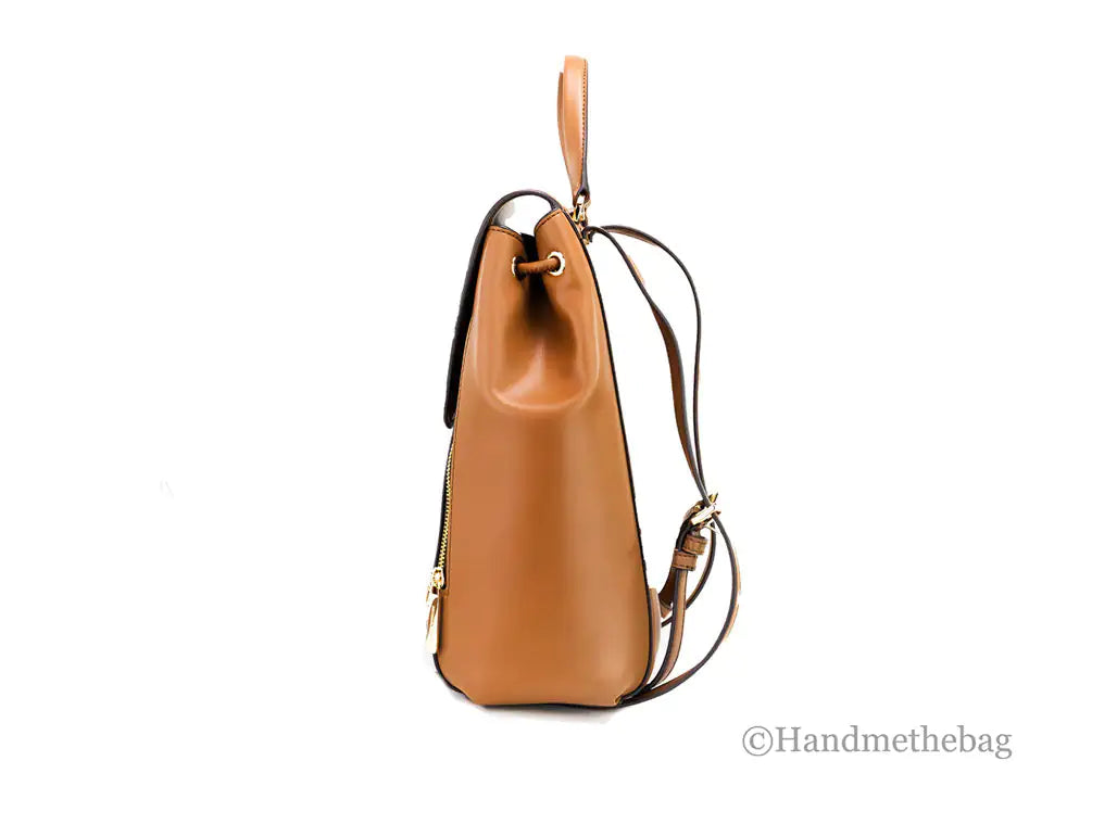 Michael Kors Phoebe Medium Brown Signature PVC Leather Flap Backpack Bookbag