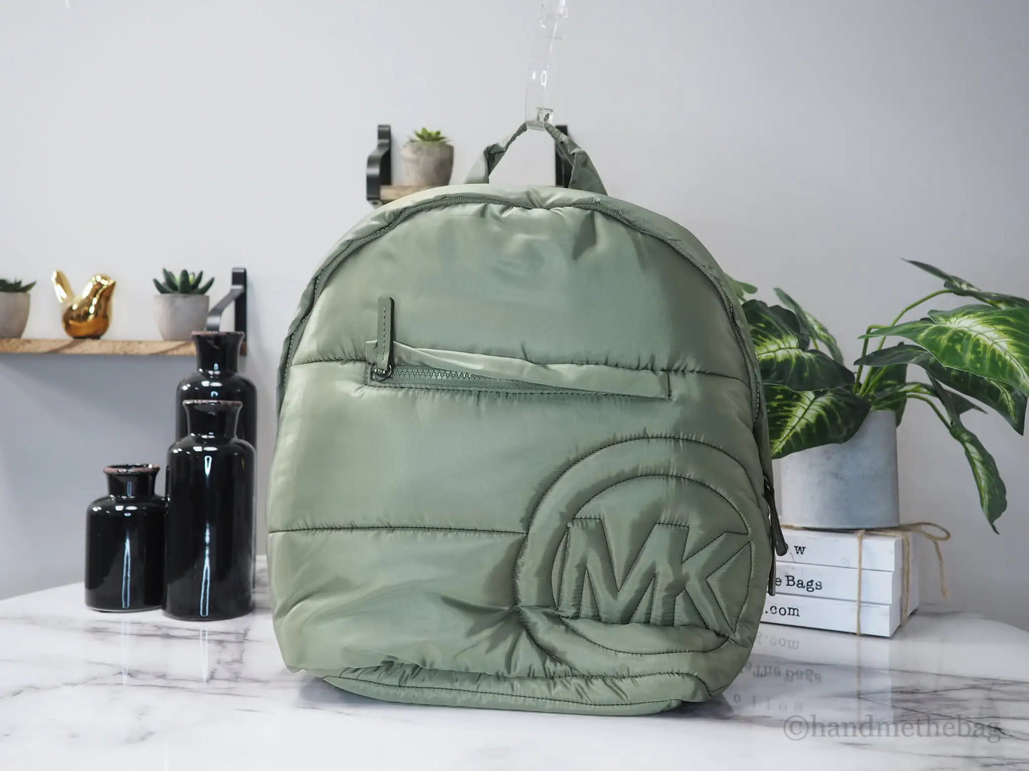 Michael Kors Rae Medium Green Quilted Nylon Backpack