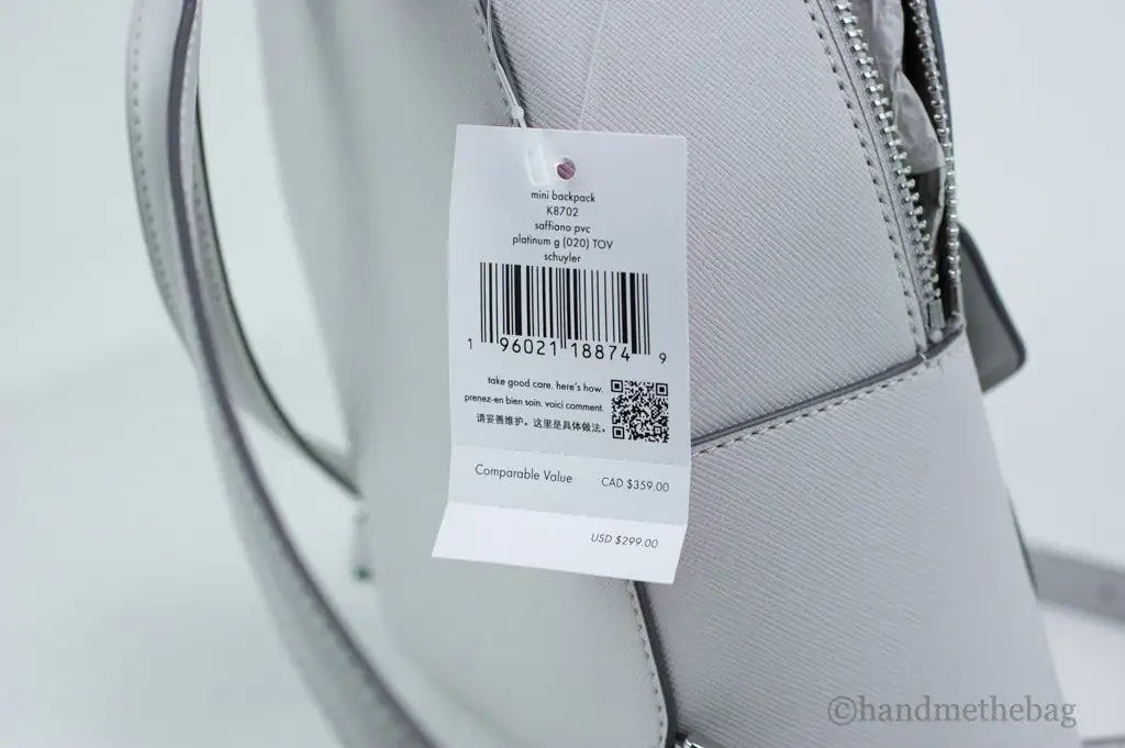 Kate Spade Schuyler Mini Platinum Gray Saffiano PVC Backpack